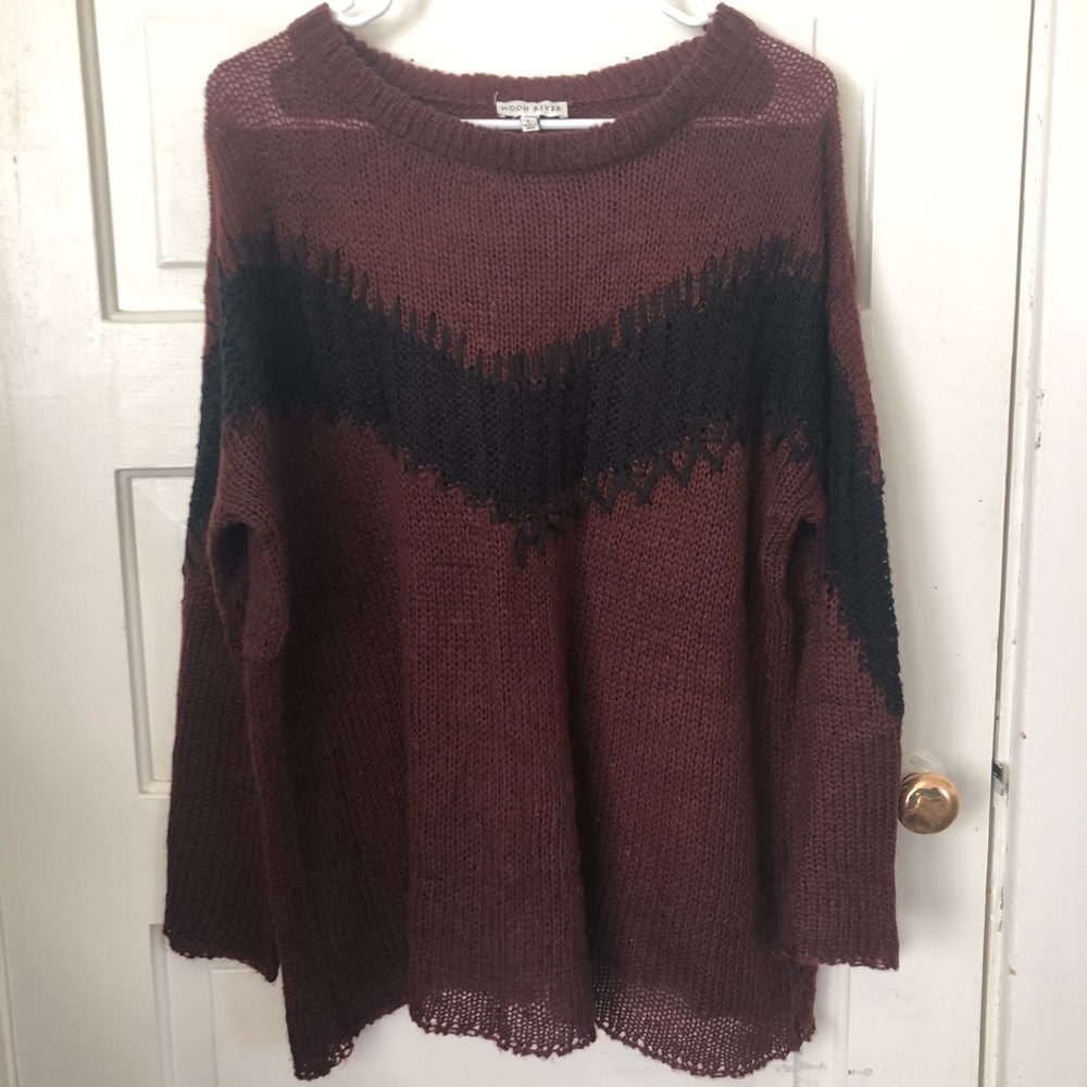 Moon River Burgundy Zig Zag Sweater